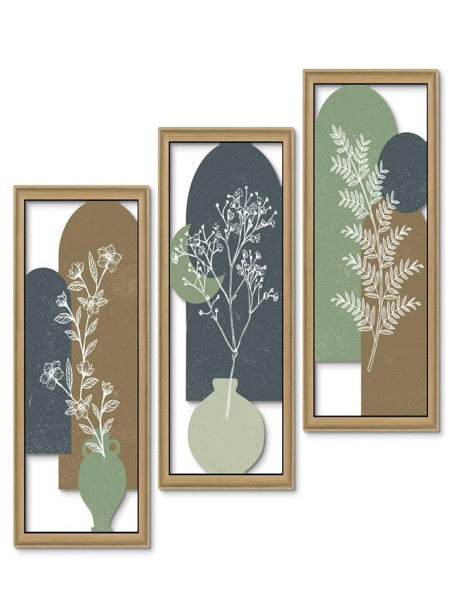 Putuo Decor Botanical Wall Decor Set of 3,Boho Plant Wall Art, Green Bohemian Abstract Wall Decor, Modern Neutral Wooden Frame Decor for Living Room Bedroom Office - Image 1